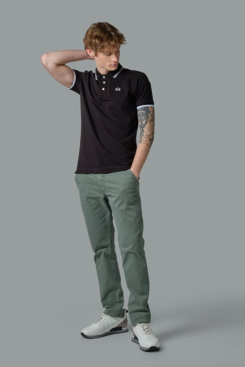 La Martina Slim-fit Stretch Piqué Poloshirt Herren Schwarz | JASL9298