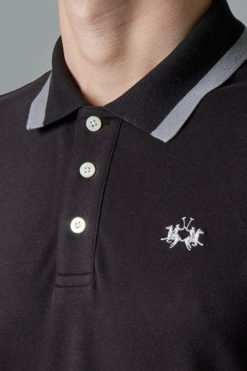 La Martina Slim-fit Stretch Piqué Poloshirt Herren Schwarz | JASL9298