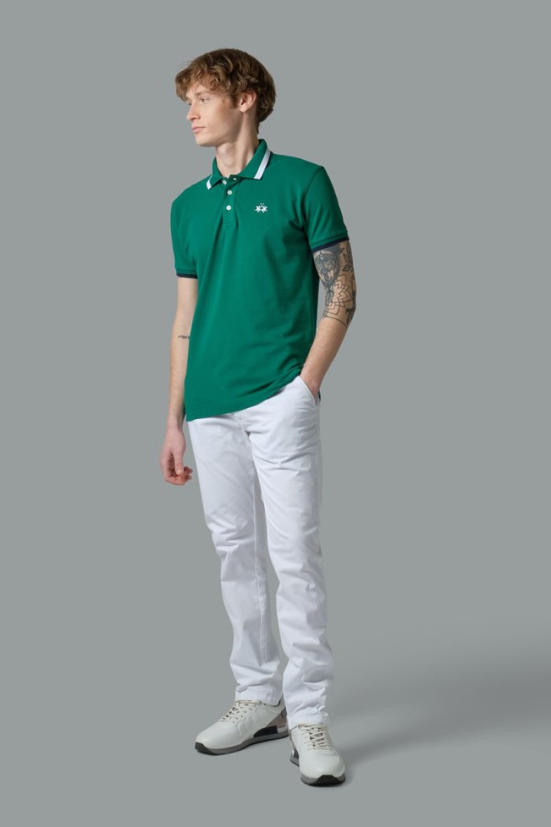 La Martina Slim-fit Stretch Piqué Poloshirt Herren Grün | EEZA5466