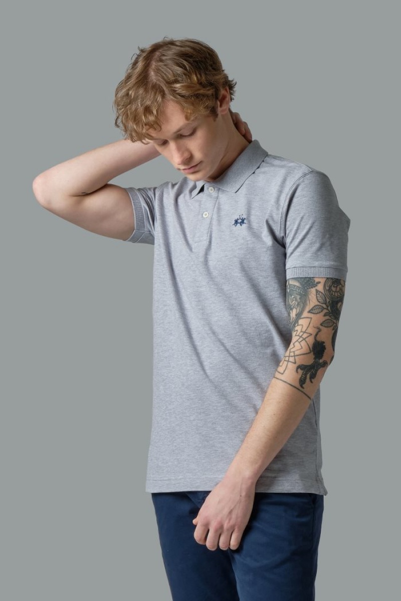 La Martina Slim-fit Stretch Piqué Poloshirt Herren Hellgrau | OAHZ7474