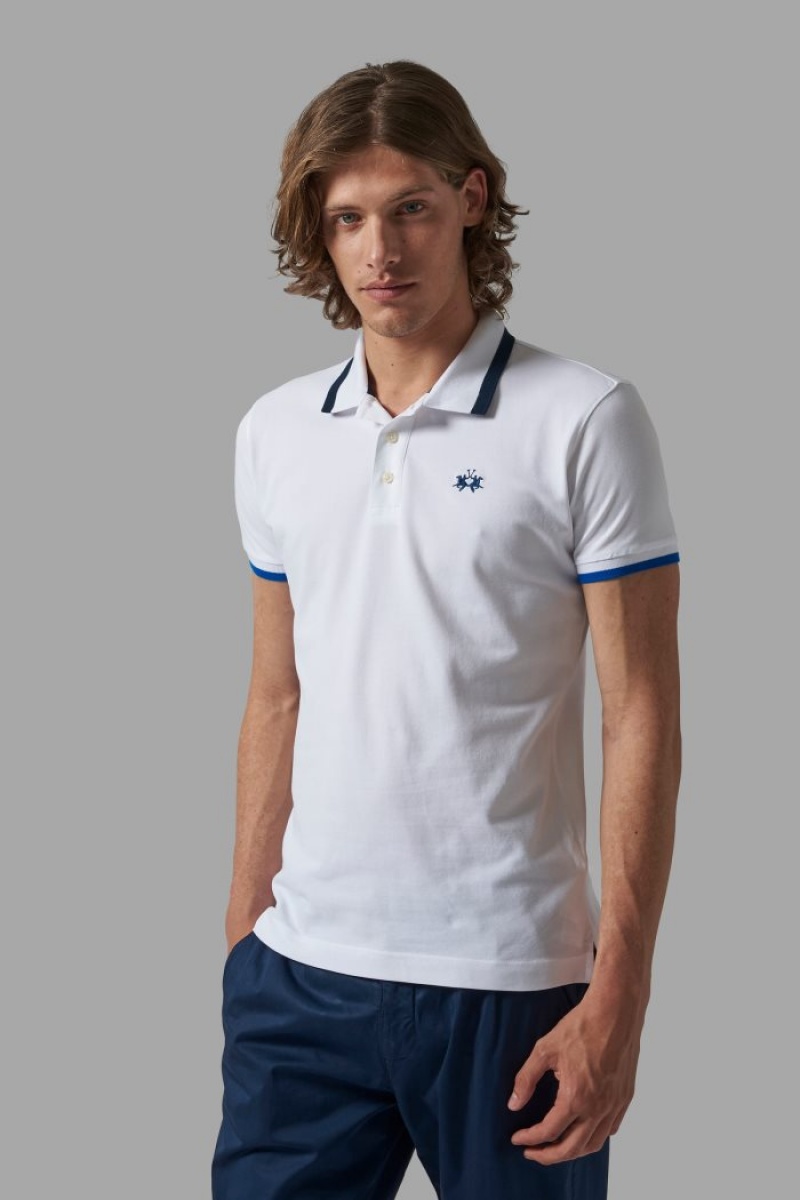 La Martina Slim-fit Stretch Piqué Poloshirt Herren Weiß | RPTM2138