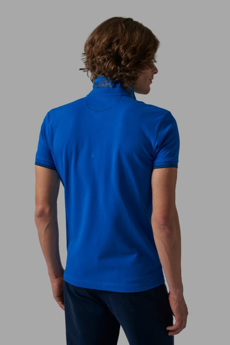 La Martina Slim-fit Stretch Piqué Poloshirt Herren Blau | XEVQ3103