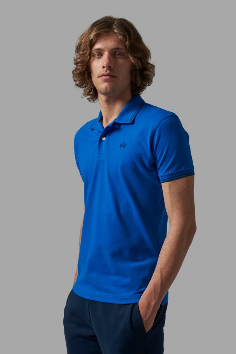 La Martina Slim-fit Stretch Piqué Poloshirt Herren Blau | XEVQ3103