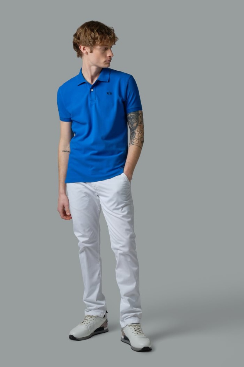 La Martina Slim-fit Stretch Piqué Poloshirt Herren Blau | CDJC9152