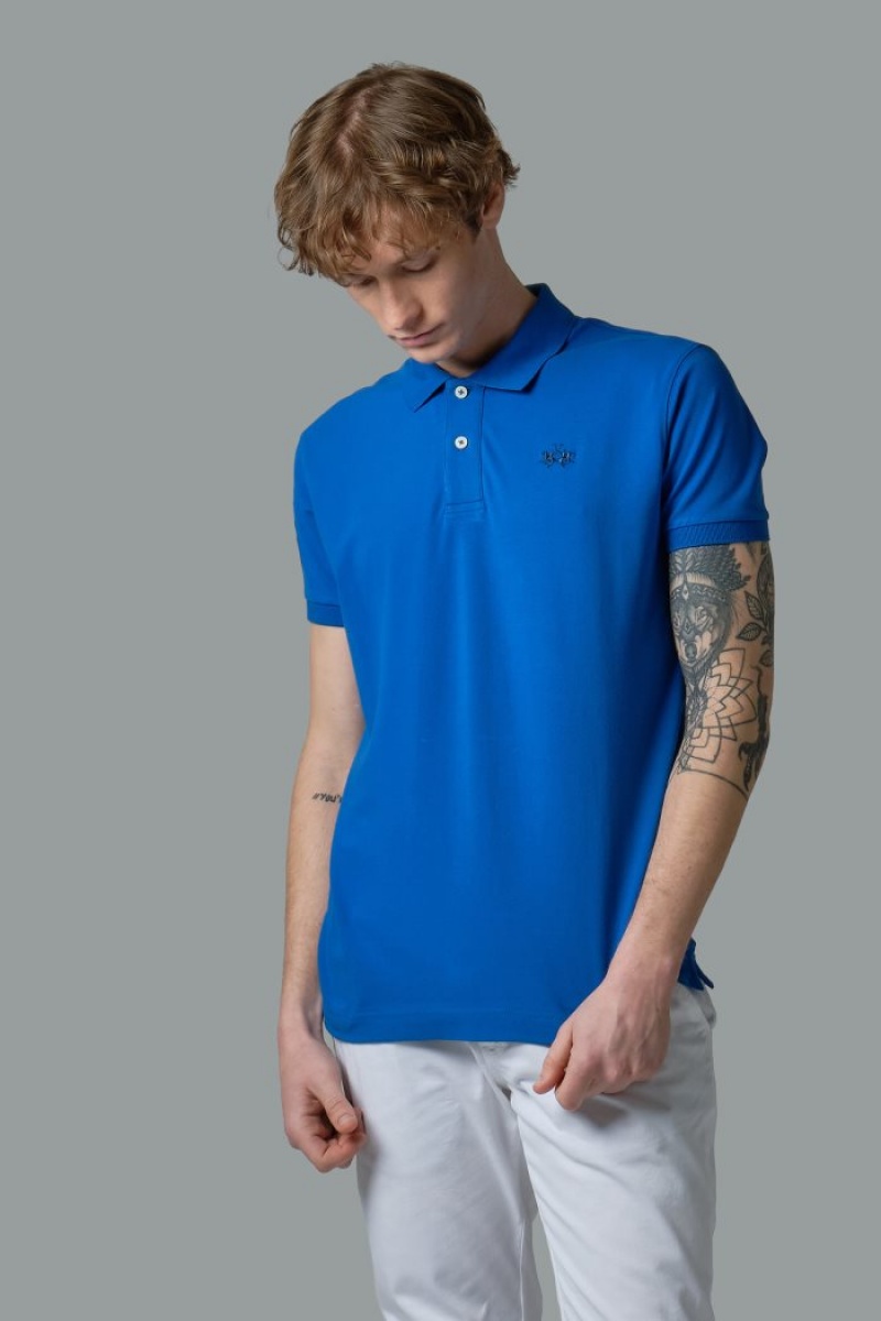 La Martina Slim-fit Stretch Piqué Poloshirt Herren Blau | CDJC9152