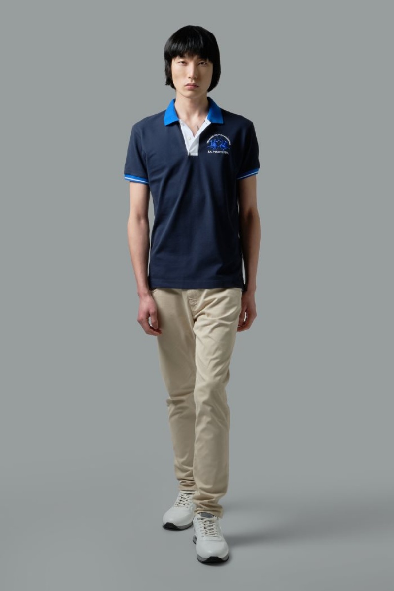 La Martina Slim-fit Stretch Piqué Poloshirt Herren Navy | OQJZ0012