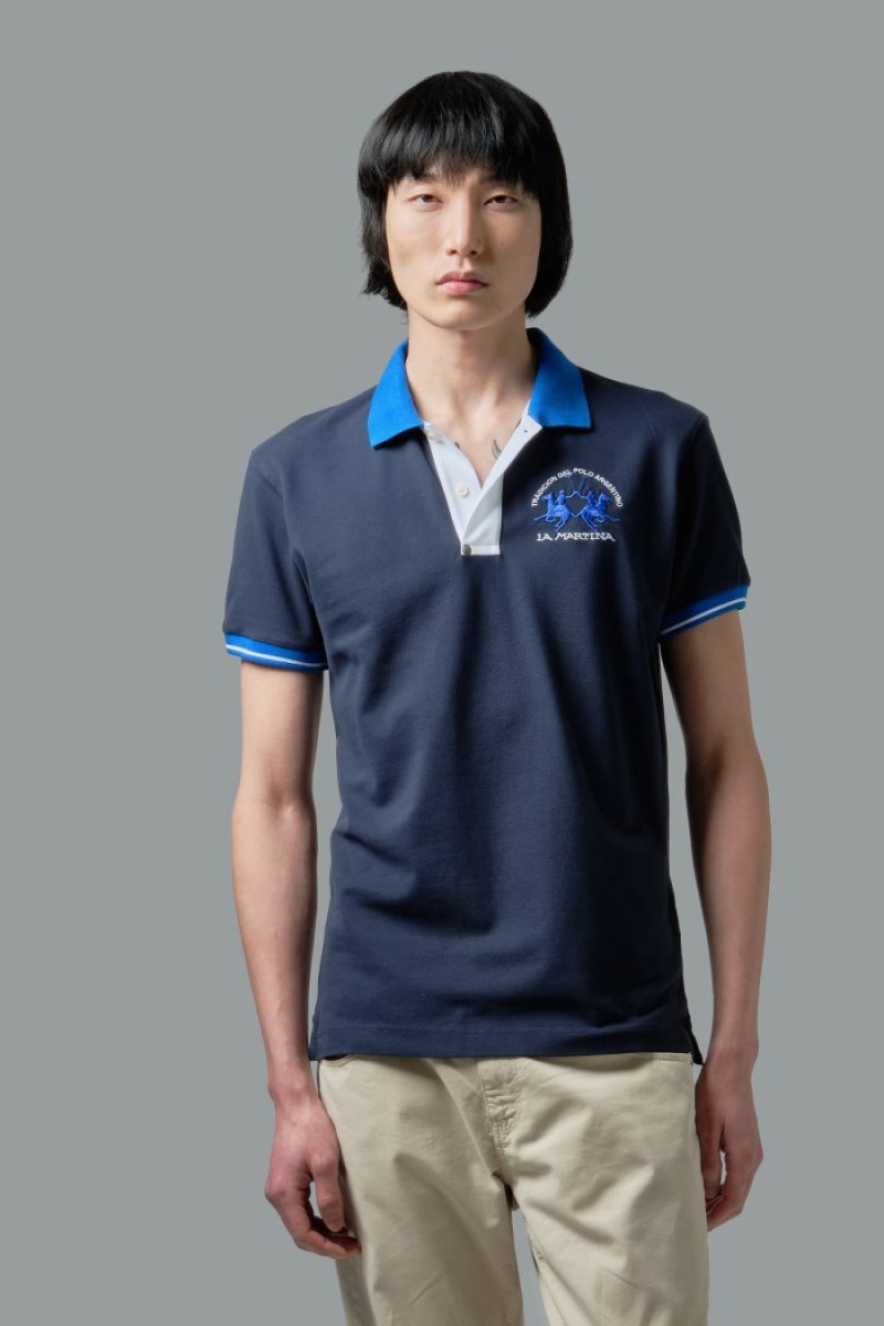 La Martina Slim-fit Stretch Piqué Poloshirt Herren Navy | OQJZ0012