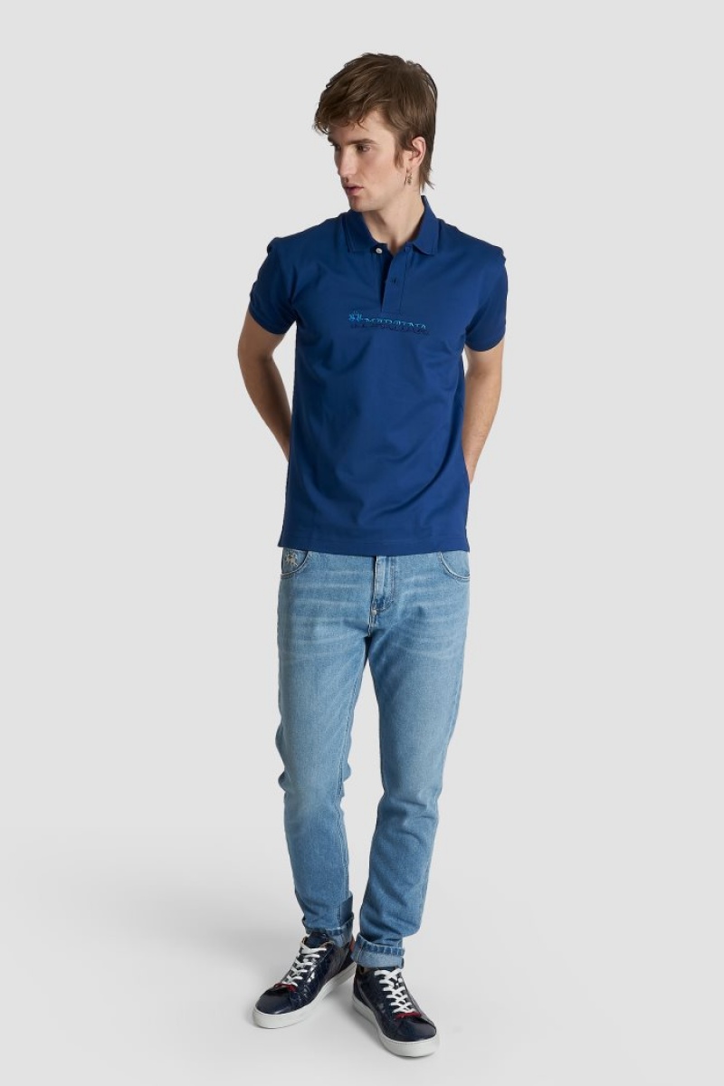 La Martina Slim-fit Stretch Piqué Poloshirt Herren Blau | XVNF0277