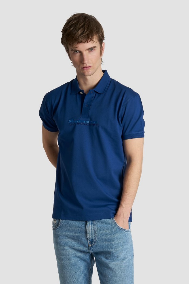 La Martina Slim-fit Stretch Piqué Poloshirt Herren Blau | XVNF0277