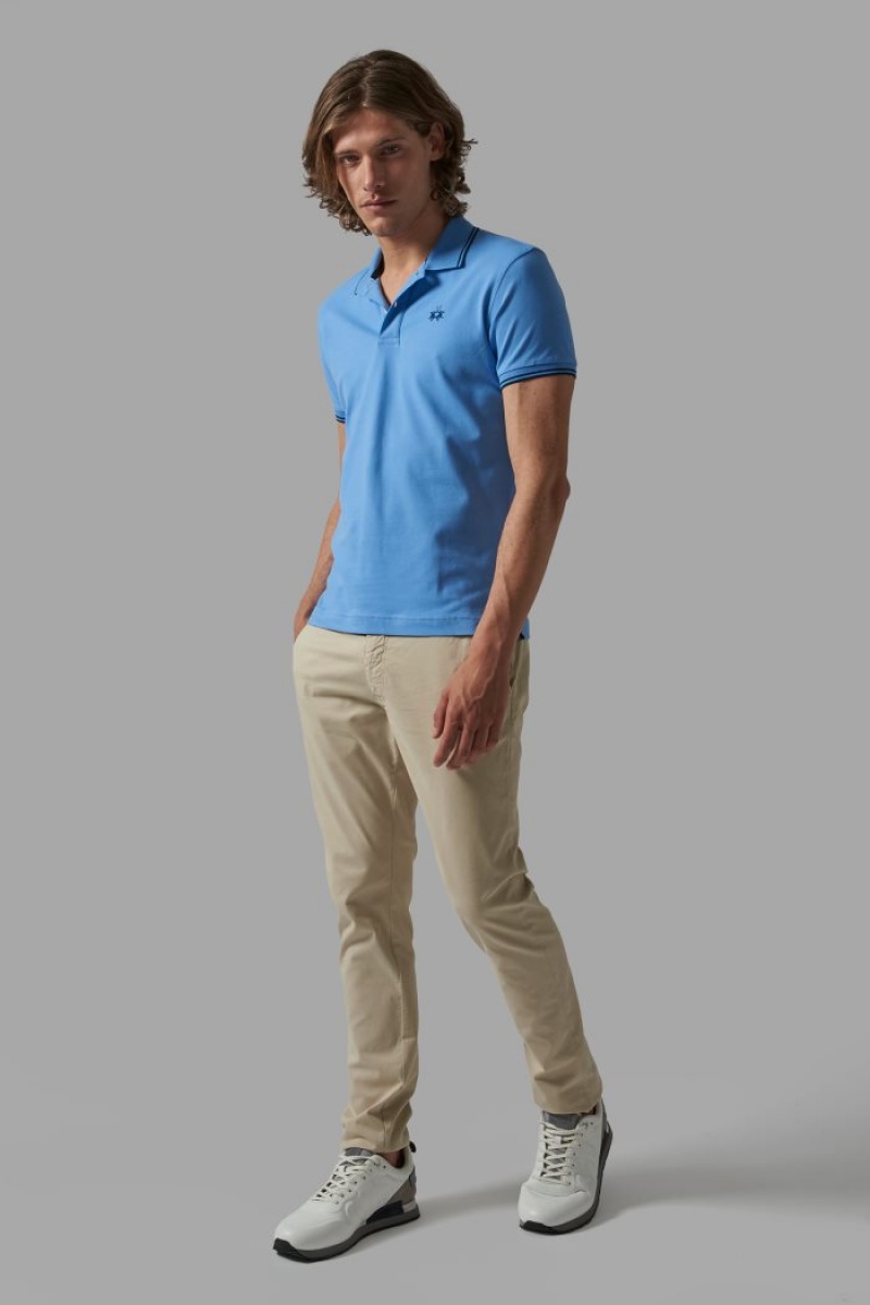 La Martina Slim-fit Stretch Piqué Poloshirt Herren Blau | MKYZ8920