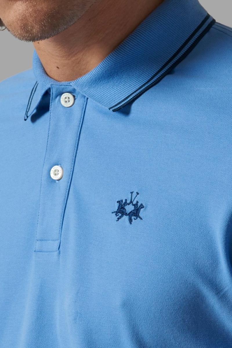 La Martina Slim-fit Stretch Piqué Poloshirt Herren Blau | MKYZ8920