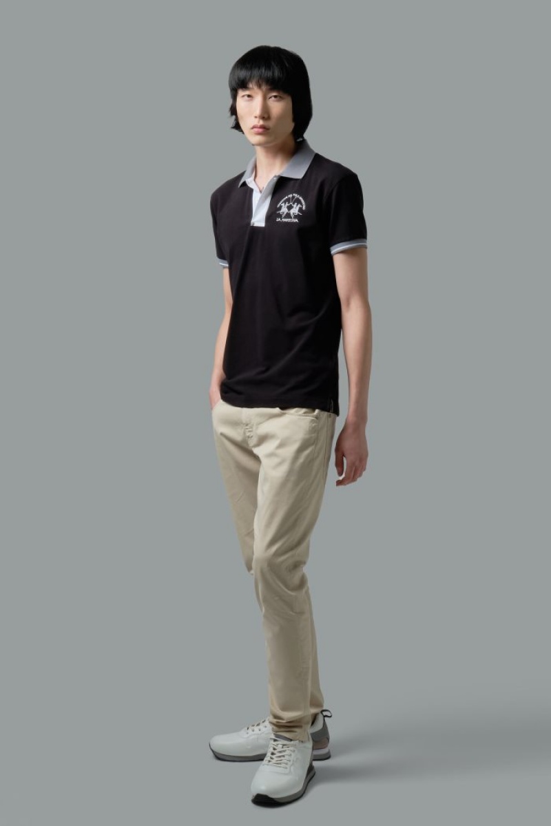 La Martina Slim-fit Stretch Piqué Poloshirt Herren Schwarz | ZAAE9743