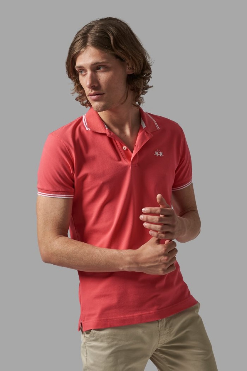 La Martina Slim-fit Stretch Piqué Poloshirt Herren Koralle | EFAM2792