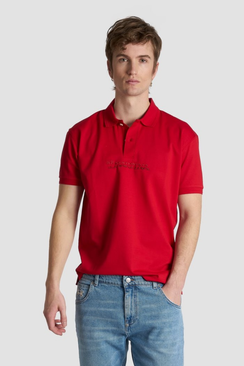 La Martina Slim-fit Stretch Piqué Poloshirt Herren Rot | CZDZ6996