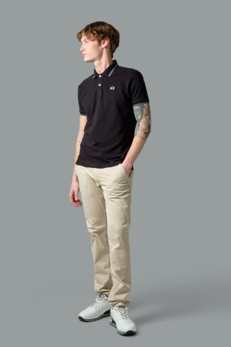 La Martina Slim-fit Stretch Piqué Poloshirt Herren Schwarz | MIMY5222