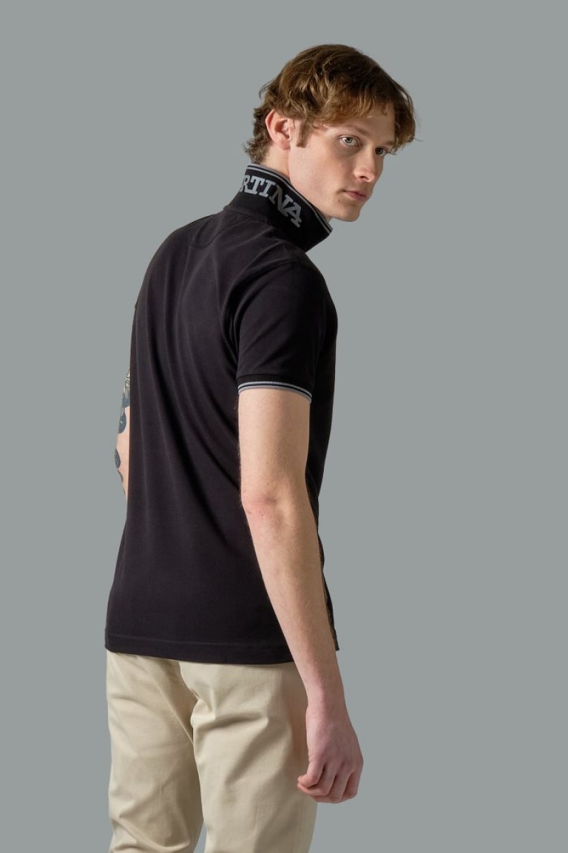 La Martina Slim-fit Stretch Piqué Poloshirt Herren Schwarz | MIMY5222