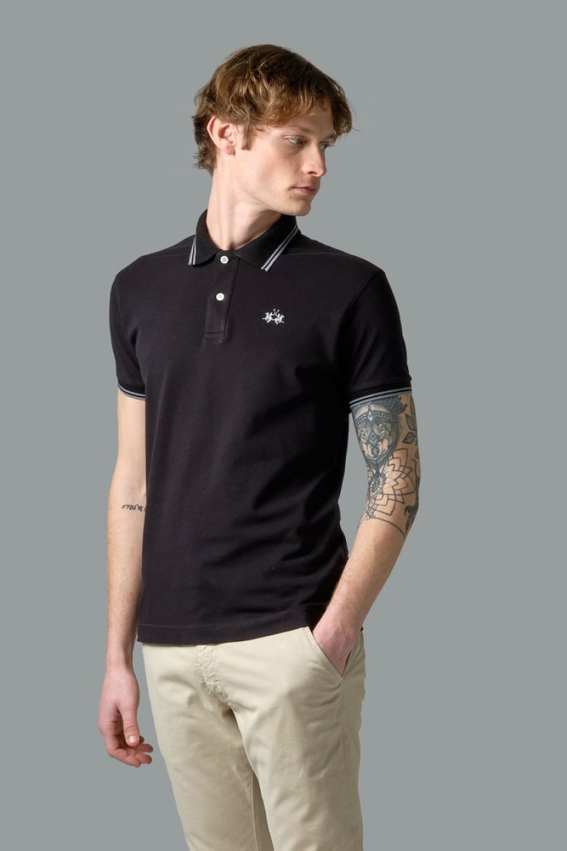 La Martina Slim-fit Stretch Piqué Poloshirt Herren Schwarz | MIMY5222