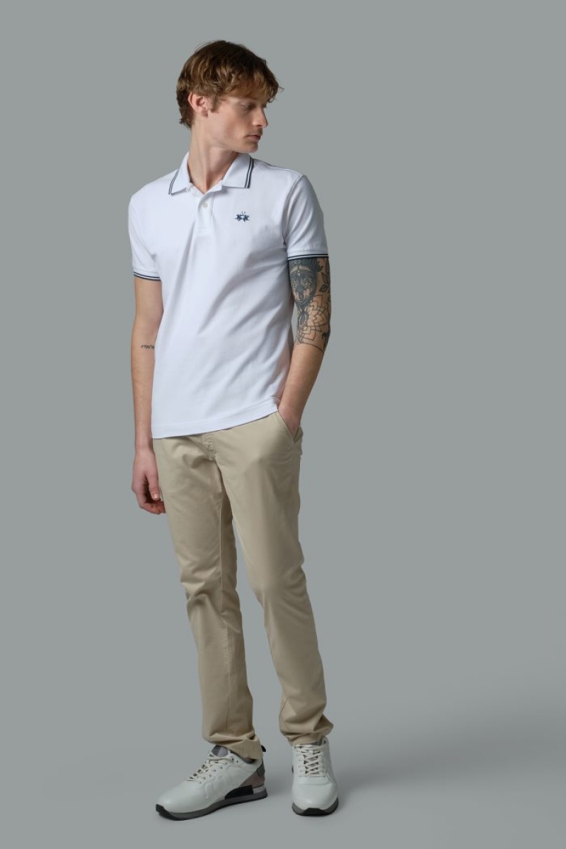 La Martina Slim-fit Stretch Piqué Poloshirt Herren Weiß | AYQV0924