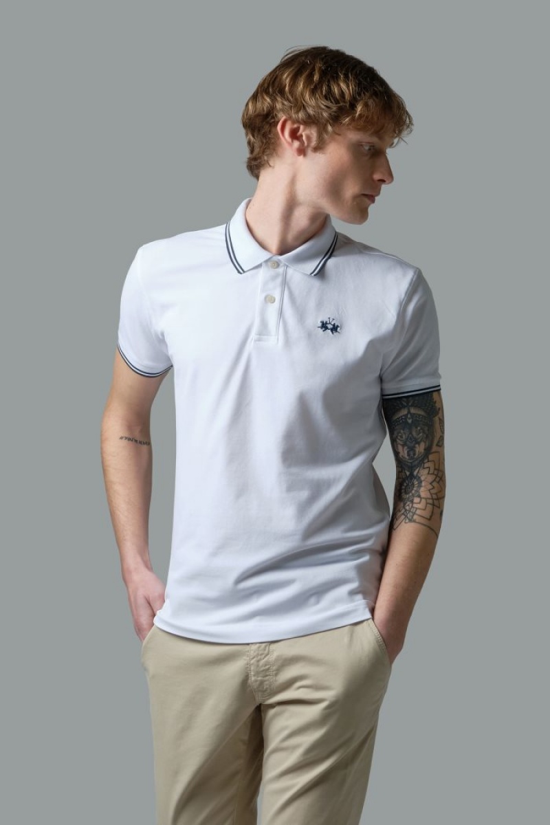 La Martina Slim-fit Stretch Piqué Poloshirt Herren Weiß | AYQV0924