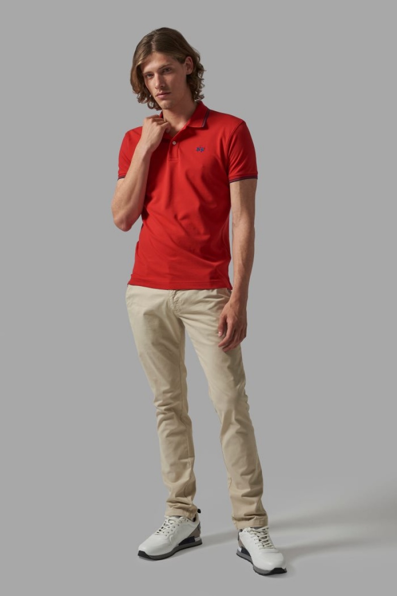 La Martina Slim-fit Stretch Piqué Poloshirt Herren Rot | QMAM4427