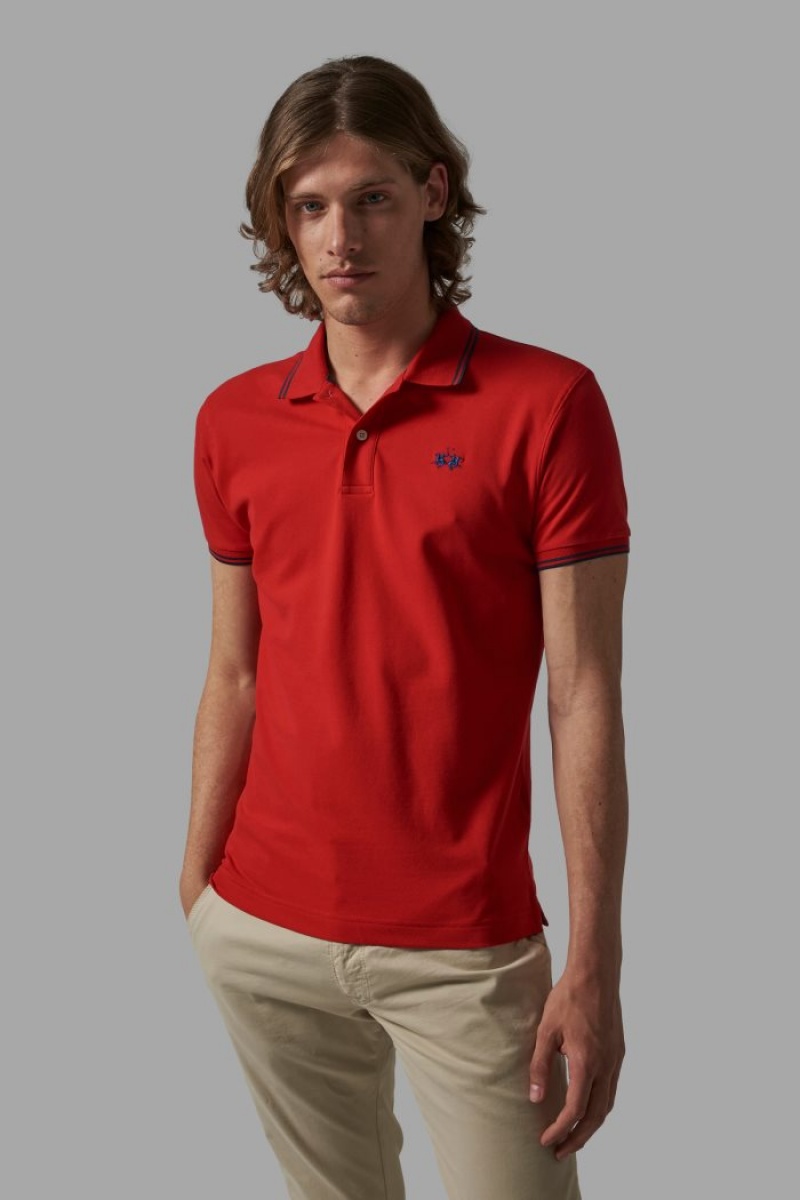 La Martina Slim-fit Stretch Piqué Poloshirt Herren Rot | QMAM4427