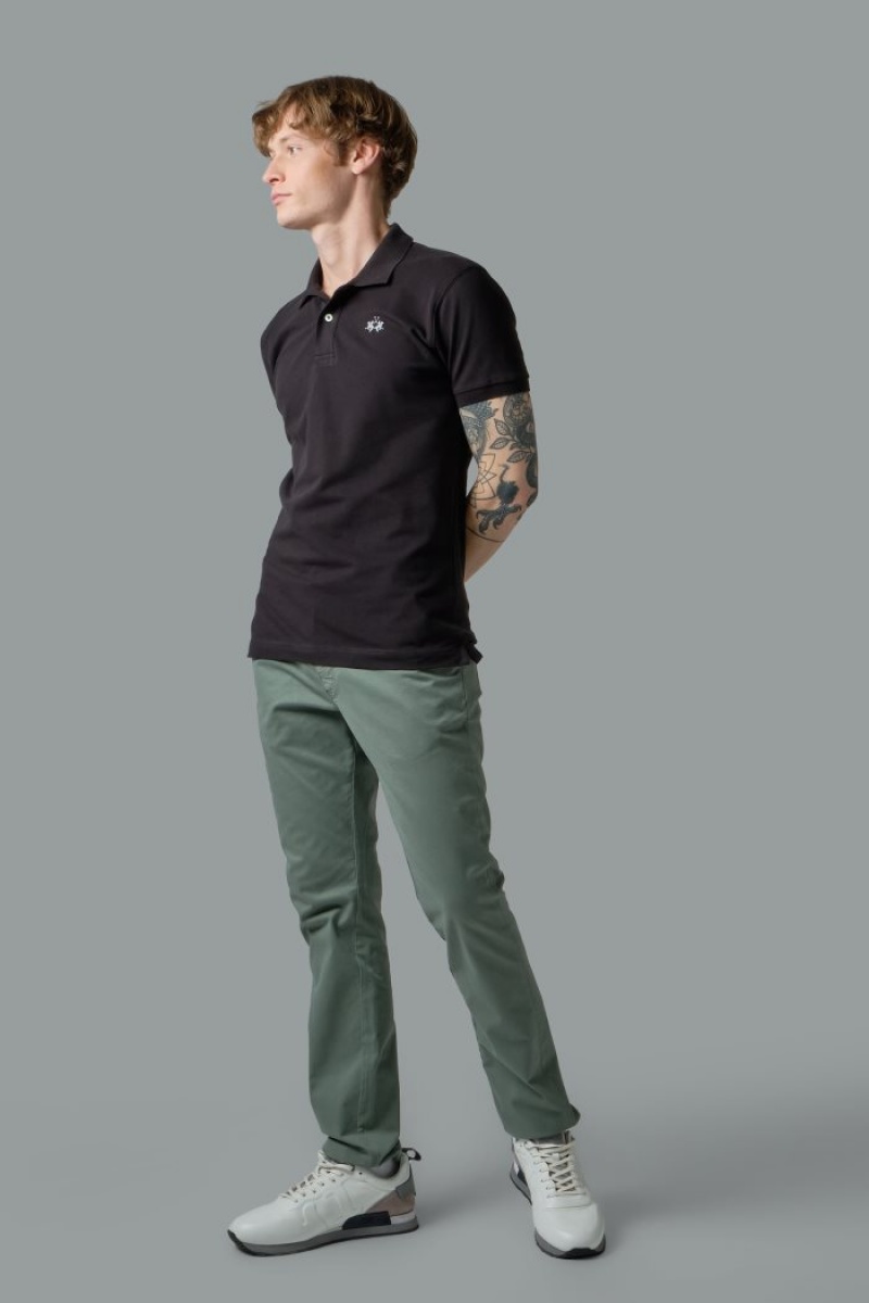 La Martina Slim-fit Stretch Piqué Poloshirt Herren Schwarz | AWVY3708