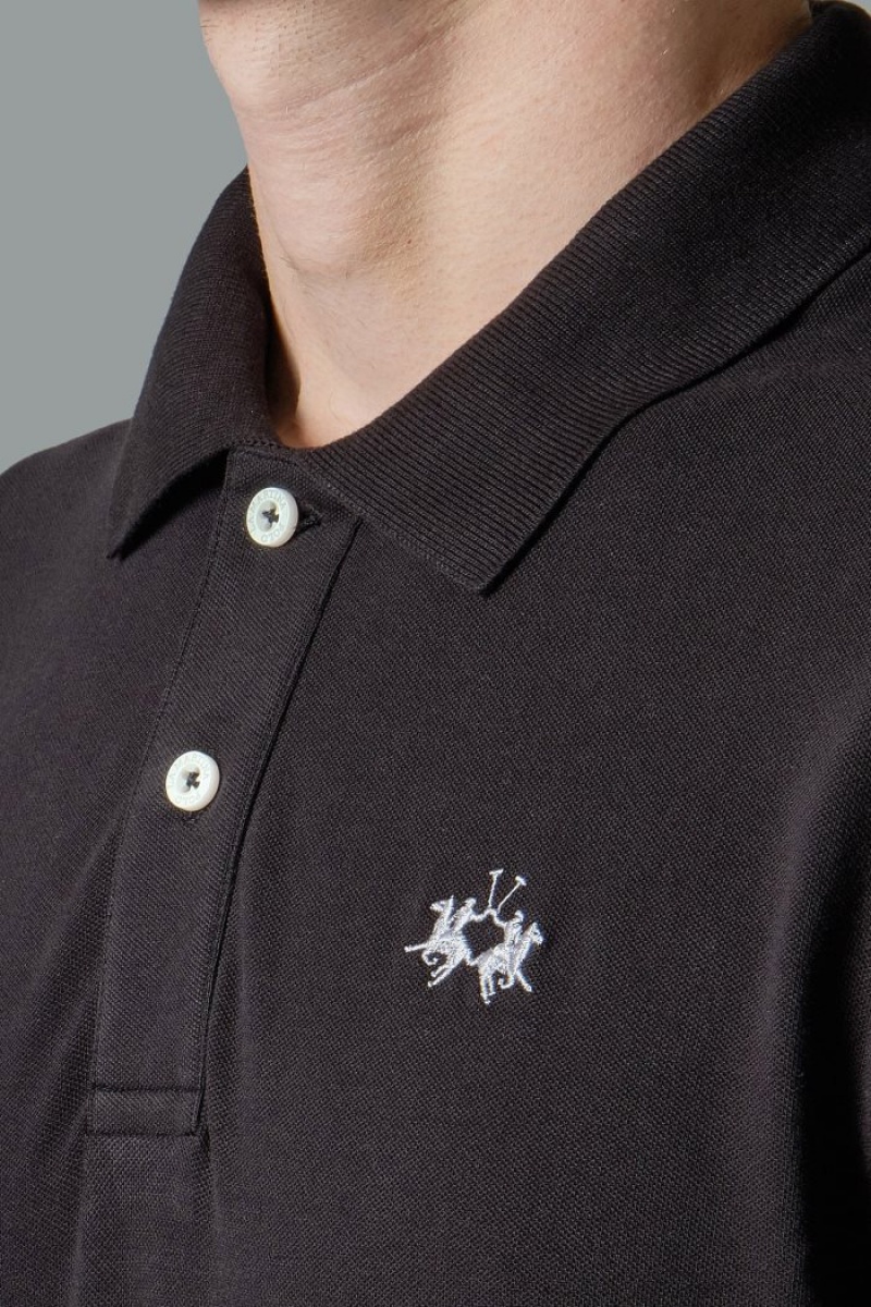 La Martina Slim-fit Stretch Piqué Poloshirt Herren Schwarz | AWVY3708