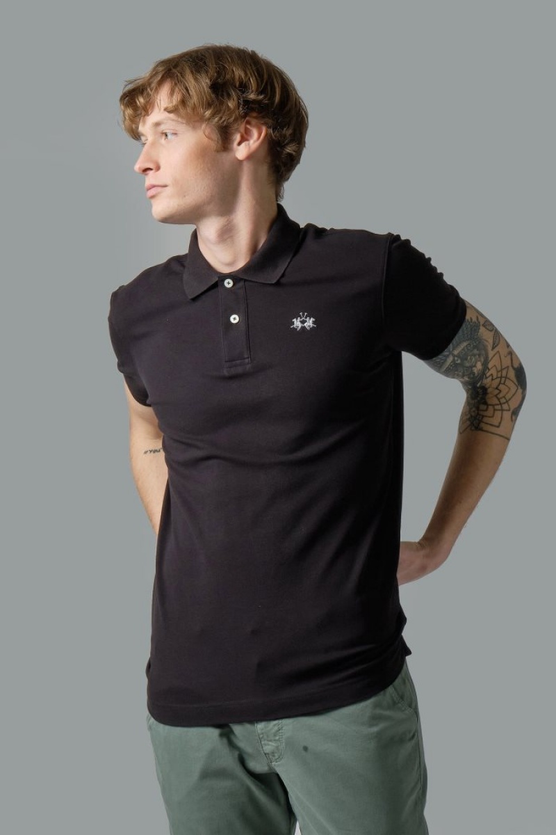 La Martina Slim-fit Stretch Piqué Poloshirt Herren Schwarz | AWVY3708