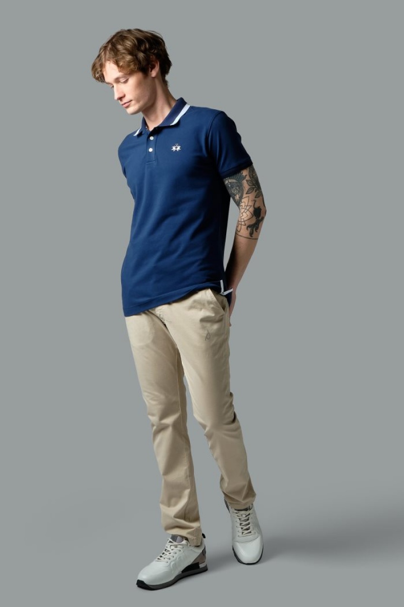 La Martina Slim-fit Stretch Piqué Poloshirt Herren Blau | YJBY1776