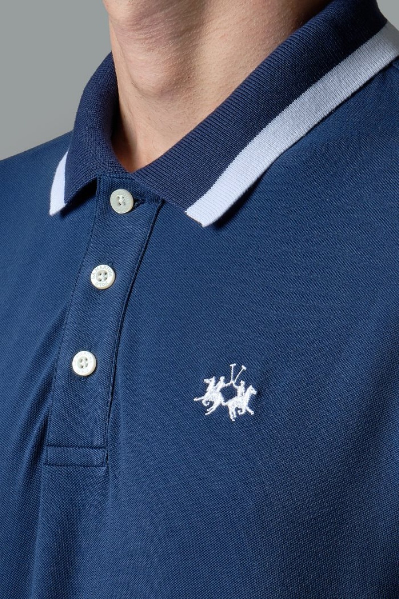 La Martina Slim-fit Stretch Piqué Poloshirt Herren Blau | YJBY1776