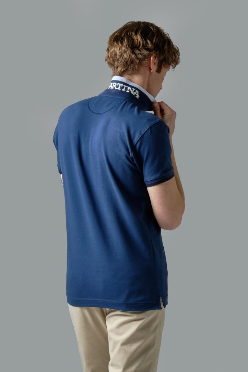 La Martina Slim-fit Stretch Piqué Poloshirt Herren Blau | YJBY1776