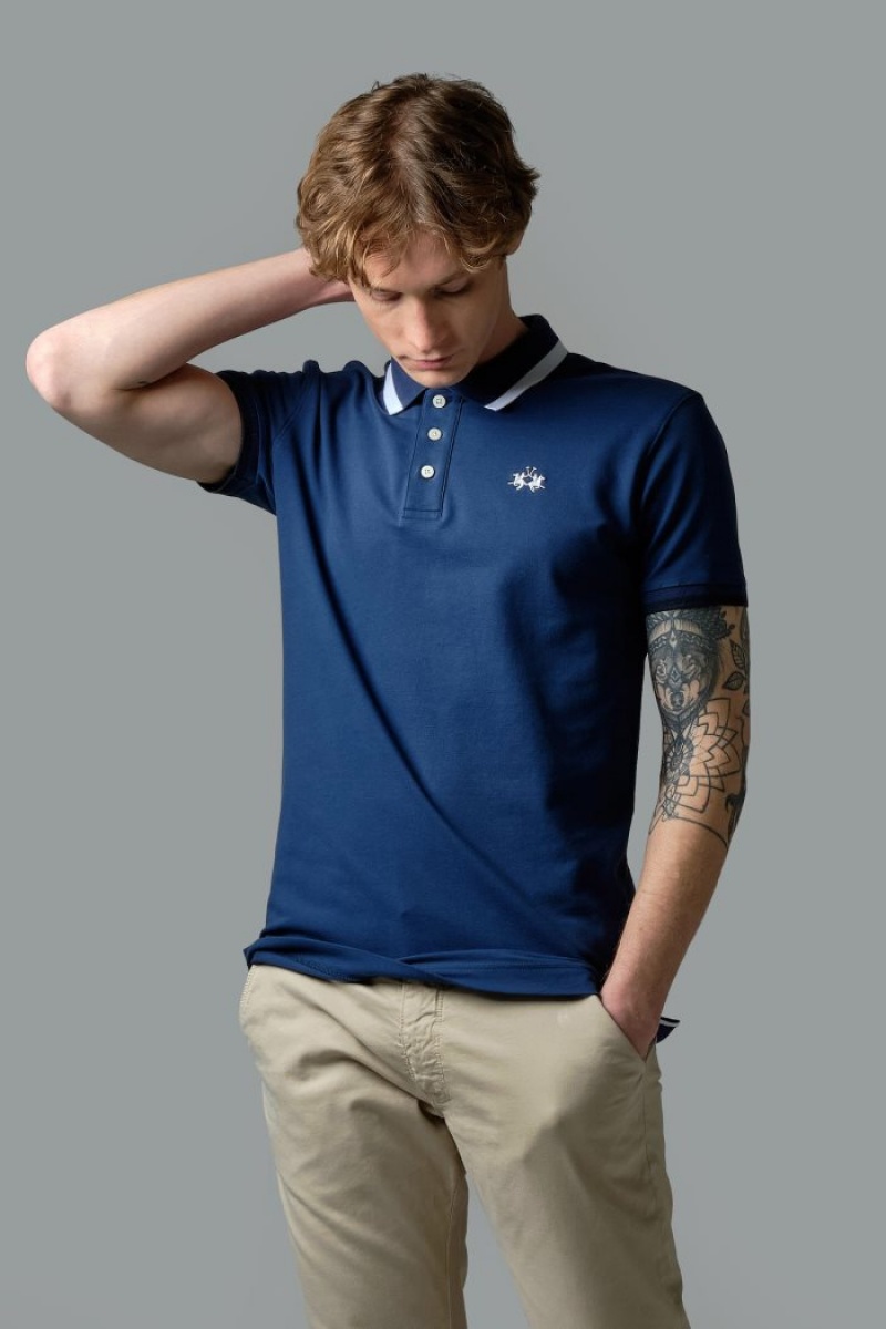 La Martina Slim-fit Stretch Piqué Poloshirt Herren Blau | YJBY1776