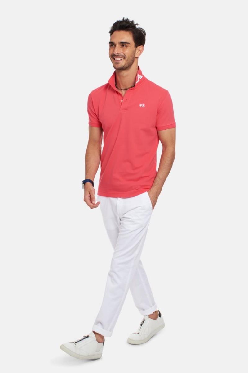 La Martina Slim-fit Stretch Piqué Poloshirt Herren Koralle | LUUQ1749