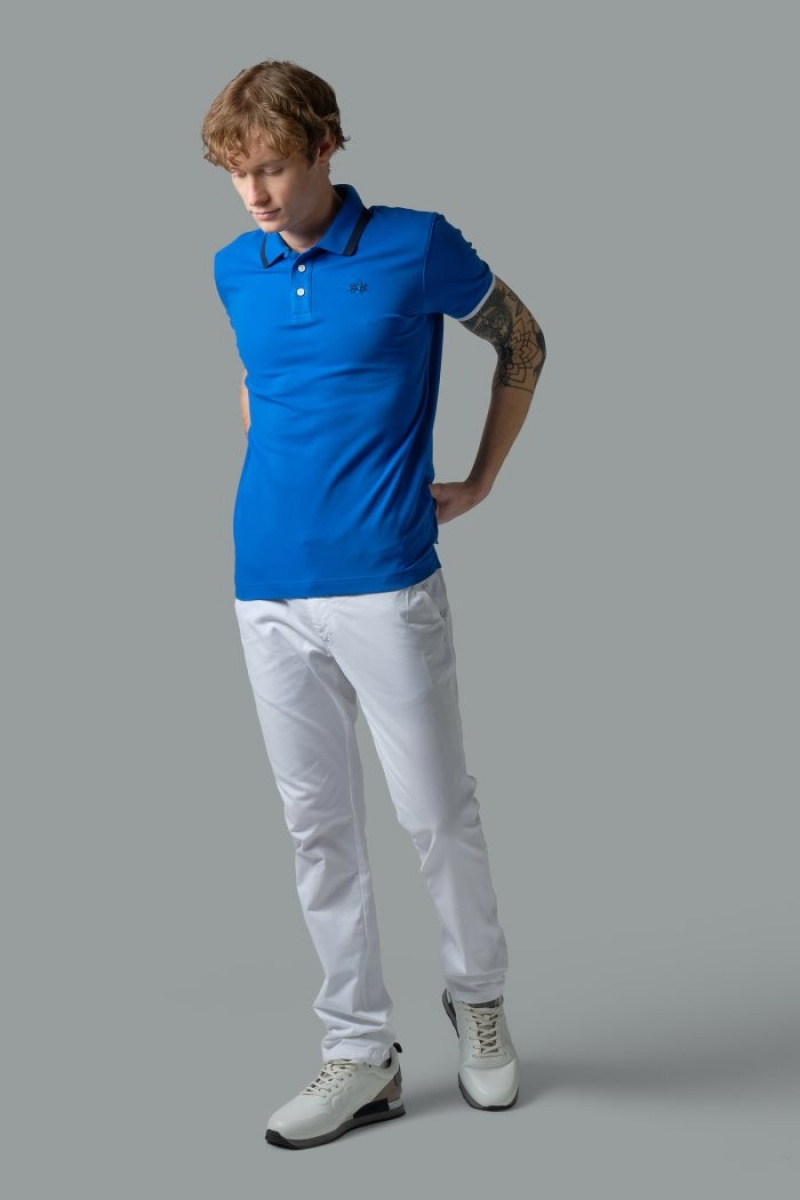 La Martina Slim-fit Stretch Piqué Poloshirt Herren Blau | CIJQ9320