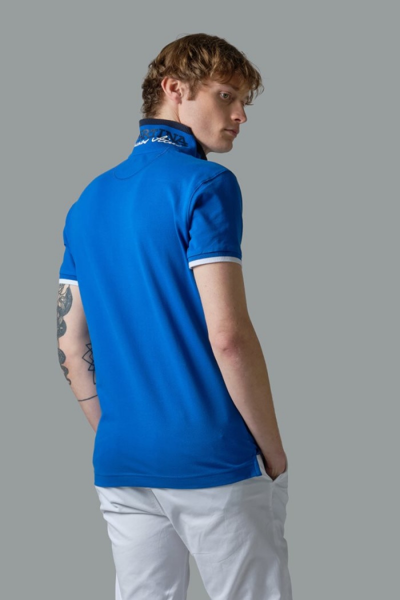 La Martina Slim-fit Stretch Piqué Poloshirt Herren Blau | CIJQ9320