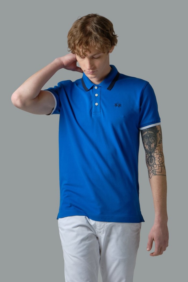 La Martina Slim-fit Stretch Piqué Poloshirt Herren Blau | CIJQ9320