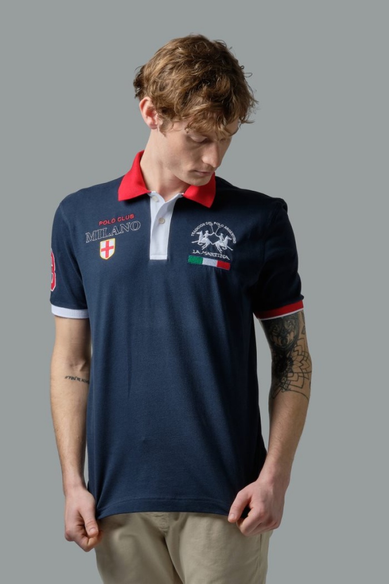 La Martina Stretch Piqué Poloshirt Herren Navy | FVVK8608