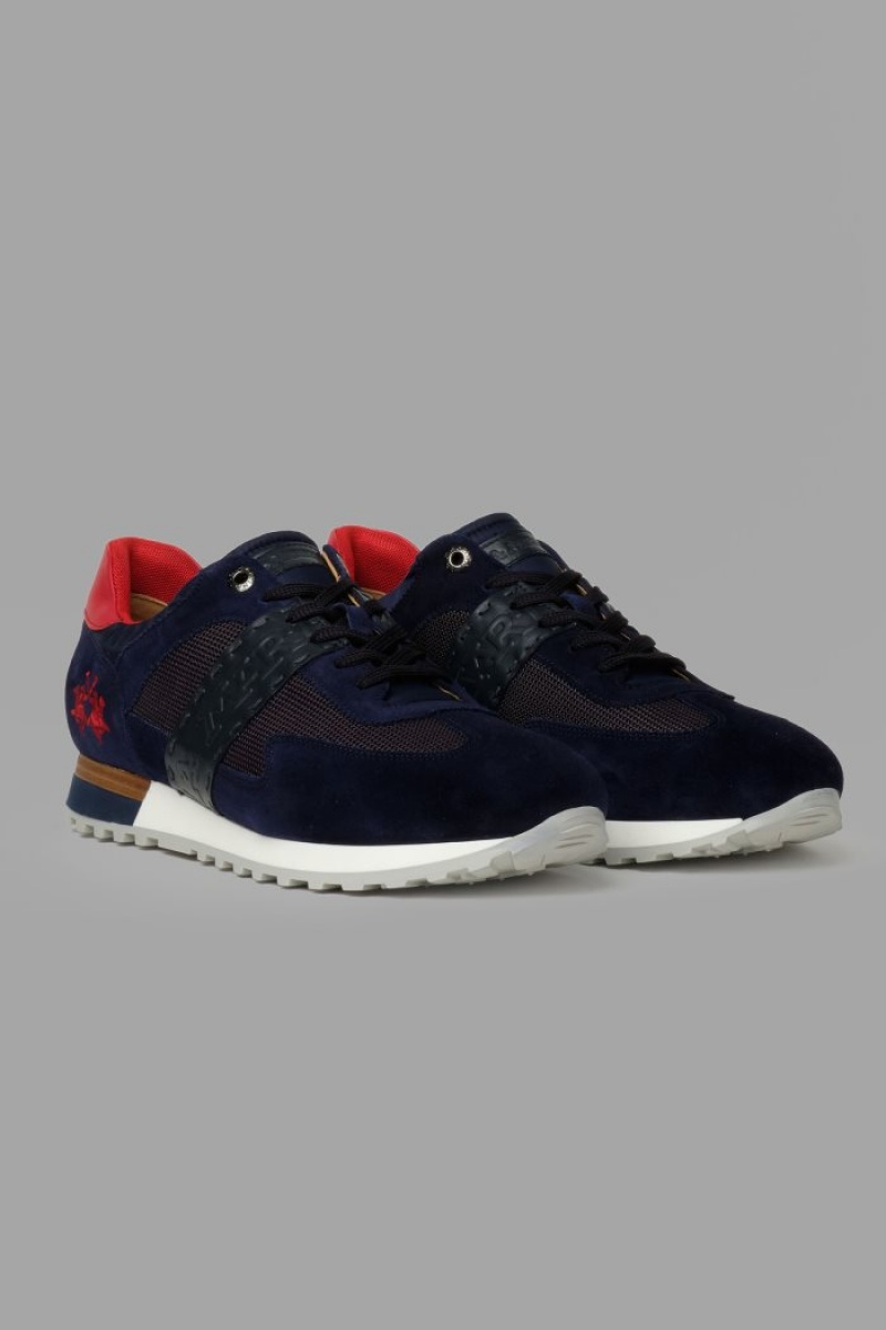 La Martina Wildleder Detail-embellished Leder Sneakers Herren Navy | RFTY5769