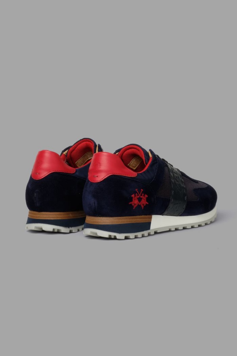 La Martina Wildleder Detail-embellished Leder Sneakers Herren Navy | RFTY5769