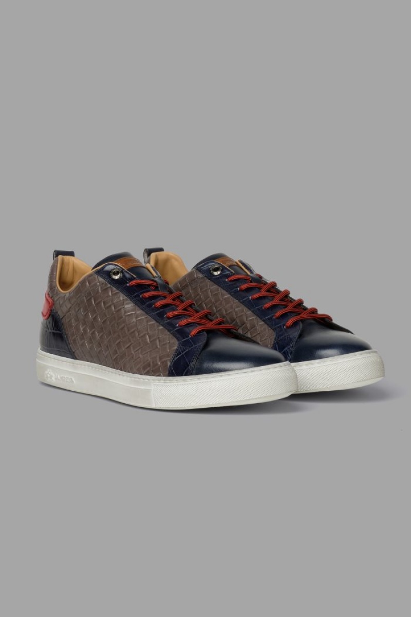 La Martina Woven Leder Sneakers Herren Navy Grau | DPCE5011