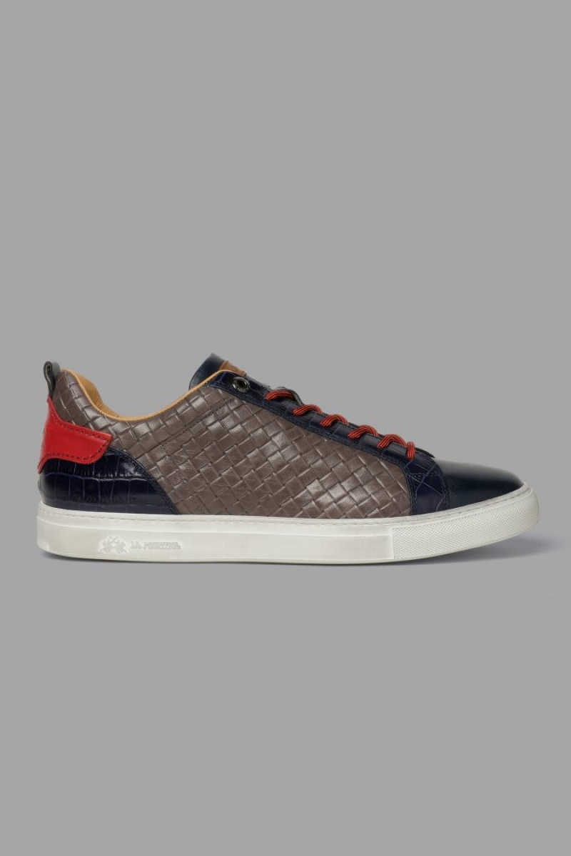 La Martina Woven Leder Sneakers Herren Navy Grau | DPCE5011